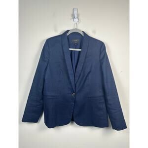 J. Crew Parke Linen Blend Blazer Navy Blue Single Button Size 14 GUC